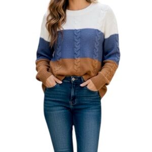 Moth Anthropologie Crew Neck White Color Block Knit Acrylic Blend Sweater XS